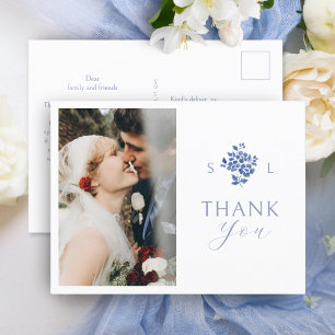 Branca   Cartão postal Azul Floral Obrigado