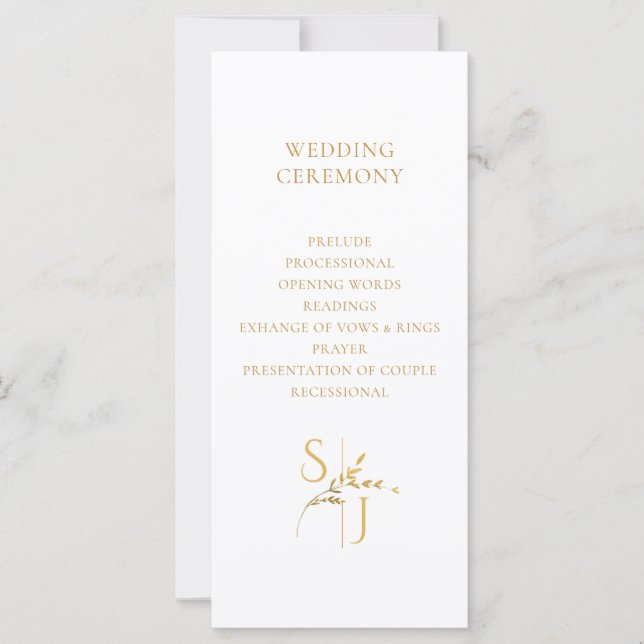 Branch Minimalist White e Dourado Wedding Program (Frente)