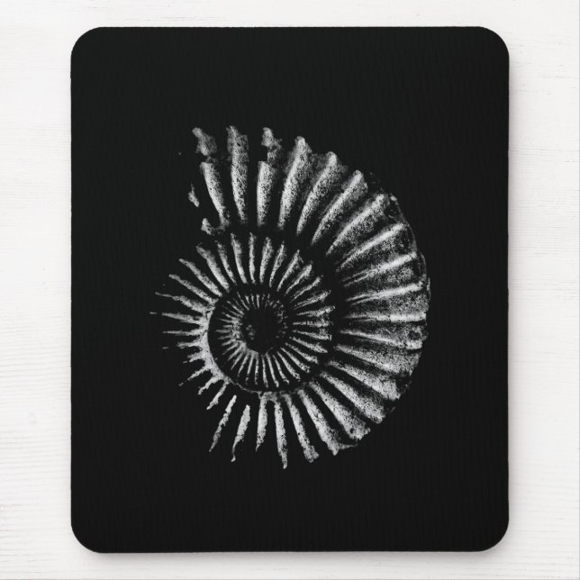 Branco Ammonite no Mousepad Negro (Frente)