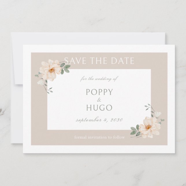 Branco & Areia | Chic Floral Casamento Salve a Dat (Frente)