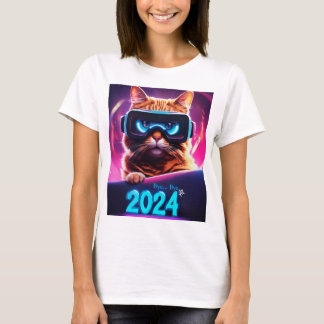 Branco com imagem de gato T-Shirt