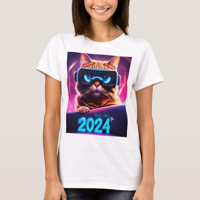 Branco com imagem de gato T-Shirt (Frente)