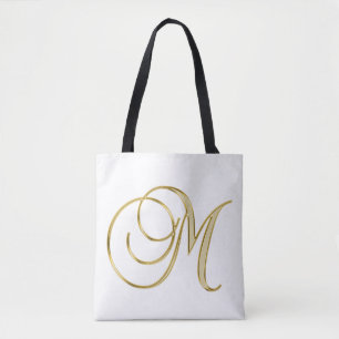 BRANCO COM UMA LETRA DE OURO E SEU NOME TOTE