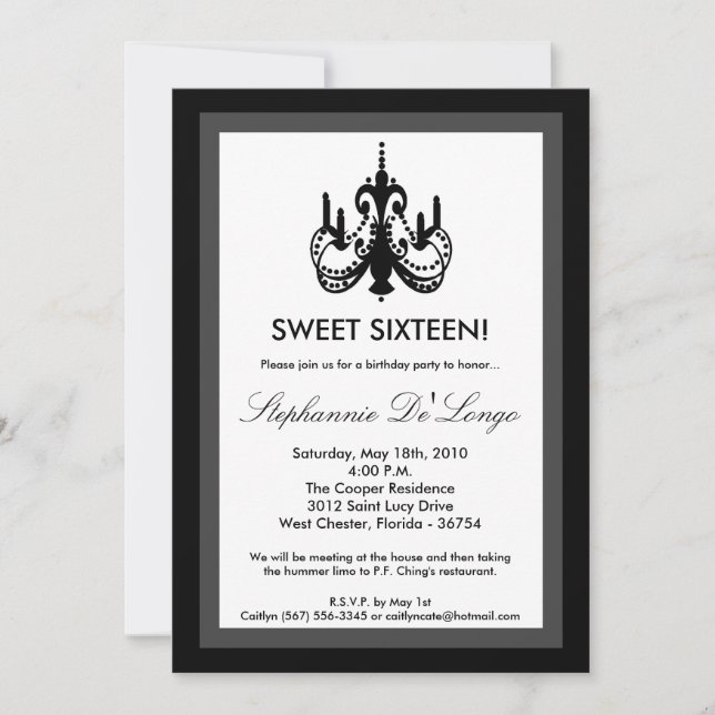 branco do preto do candelabro 5x7 convite de 16 (Frente)