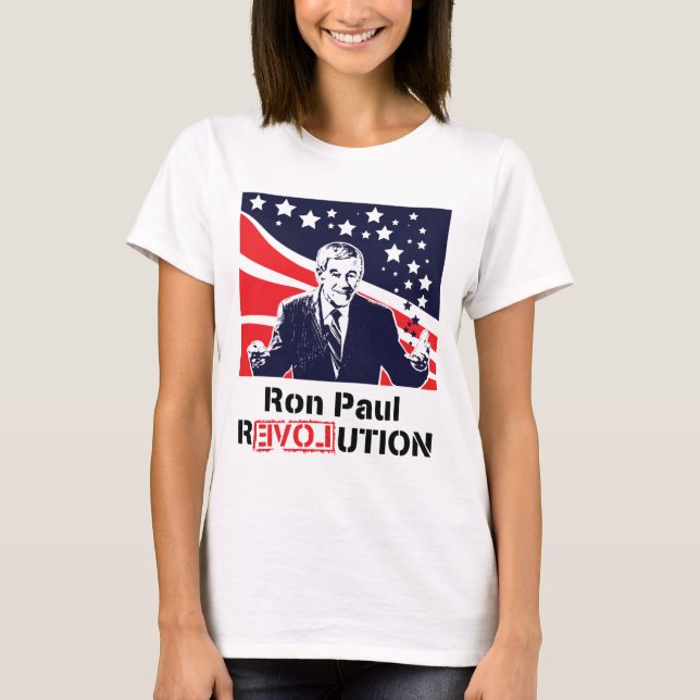 Branco do t-shirt da revolução de Ron Paul (Frente)