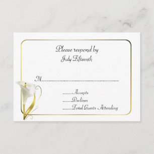 Branco e Dourado com a placa RSVP de Casamento de