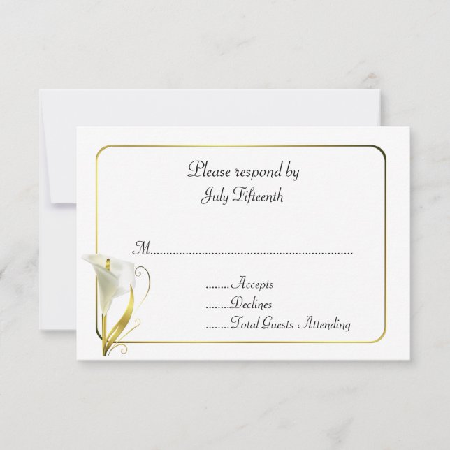 Branco e Dourado com a placa RSVP de Casamento de  (Frente)