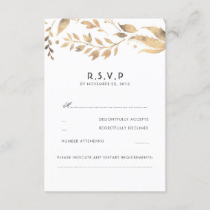 Branco e folhas do ouro que Wedding RSVP