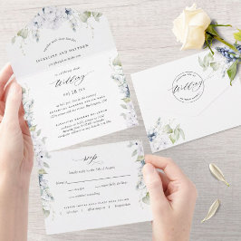 Branco Elegante com Floral Azul e Caligrafia