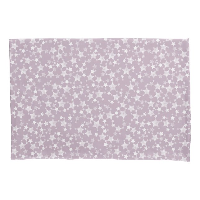 Branco em Mauve | Padrão de Estrelas Lino Impressã (Frente-Esquerda)