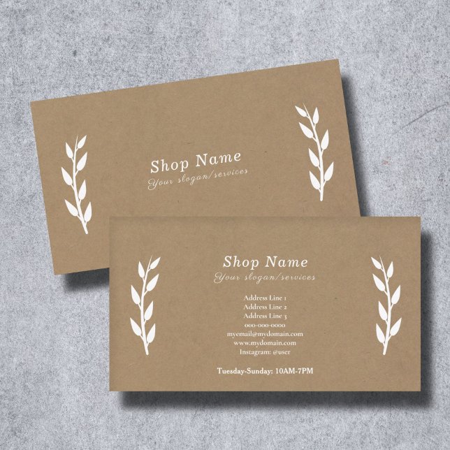 Branco, Kraft e Cartão de visita Russo (White, Kraft & Rustic Business Card)