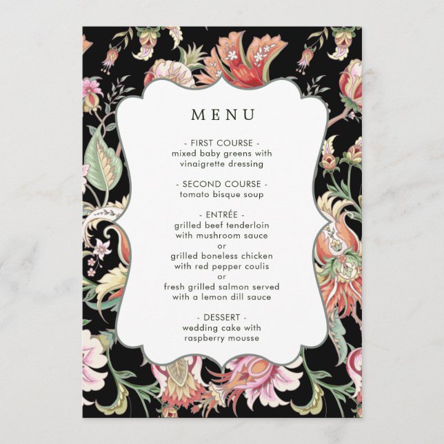Branco | Menu de Casamento Floral Boho Fantasy Tro (Frente)