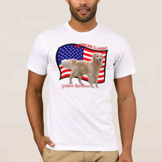 Branco patriótico do t-shirt do golden retriever