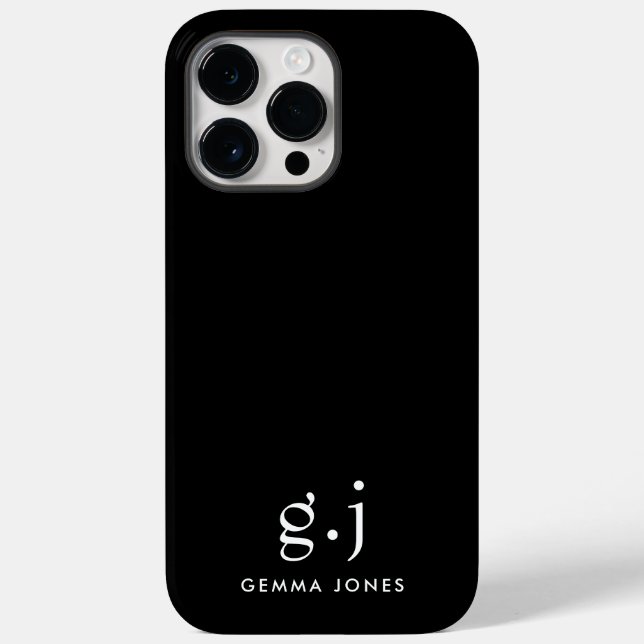 Branco preto mínimo Elegante clássico monograma (Verso)