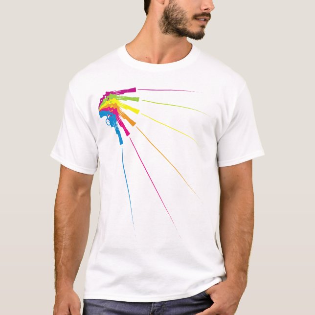 Branco retro do t-shirt dos tiros de espingarda (Frente)