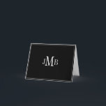 Branco sobre Cartões de agradecimentos dobrado em<br><div class="desc">Iniciais brancas e clássicas monogramas no Excelente de cartões de agradecimentos dobrado em fundo preto (dentro branco vazio) para correspondência comercial.</div>