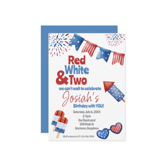 Branco vermelho e dois Convites de aniversário (Frente/Verso In Situ)
