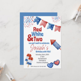 Branco vermelho e dois Convites de aniversário