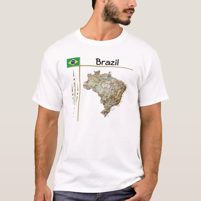 Brasil Mapa + Sinalizador + Título T-Shirt (Frente)