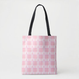 Breast Cancer Awareness Plaid Tote Bag, Pink