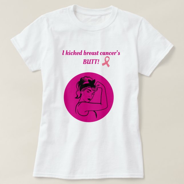 Breast Cancer Pink Kick Butt Woman T-Shirt (Frente do Design)