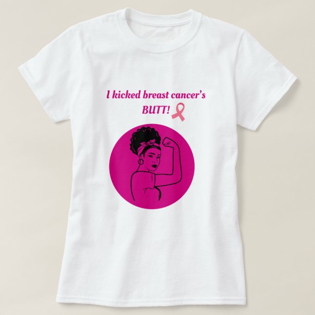 Breast Cancer Pink Kick Butt Woman T-Shirt (Frente do Design)