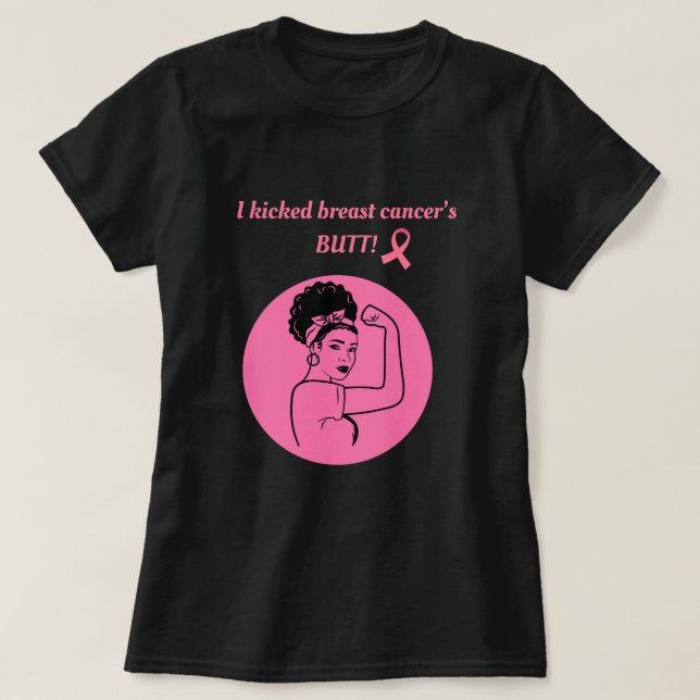 Breast Cancer Pink Kick Butt Woman T-Shirt (Frente do Design)
