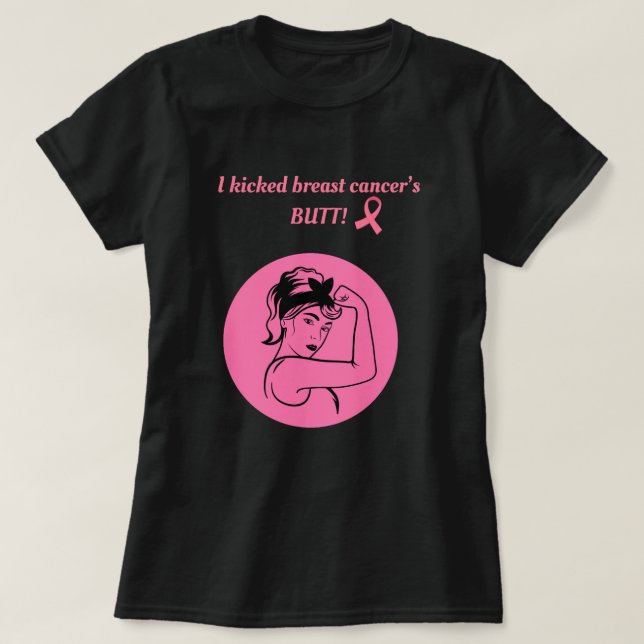 Breast Cancer Pink Kick Butt Woman T-Shirt (Frente do Design)