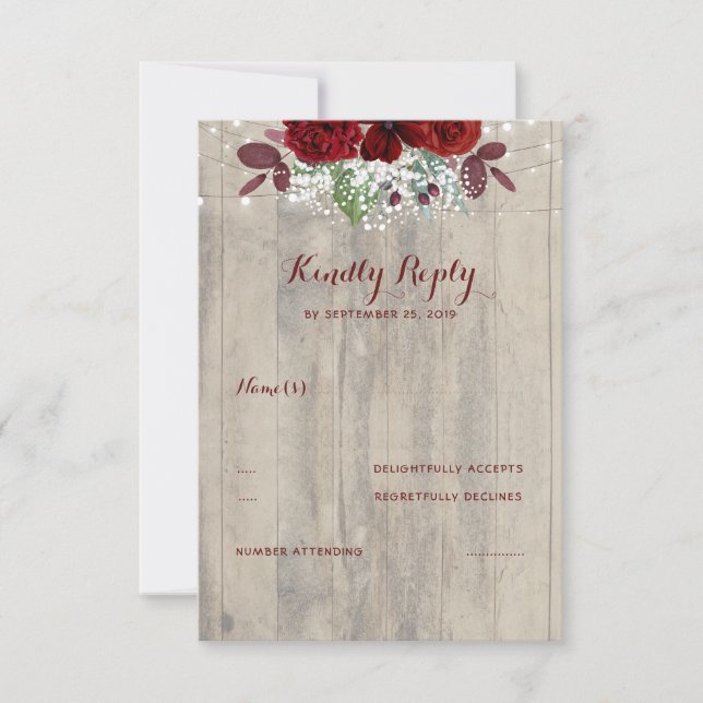Breath and Burgundy Flowers Rustic RSVP (Frente)