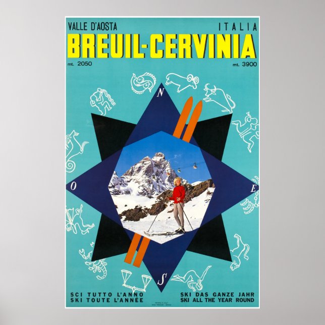 Breuil-Cervinia, Valle d'Aosta Italia, Ski Poster (Frente)