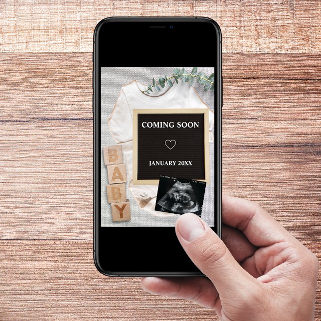 Brevemente Anúncio de Gravidez com Foto Sonograma (coming soon photo pregnancy announcement digital pregnancy reveal sonogram ultrasound photo)