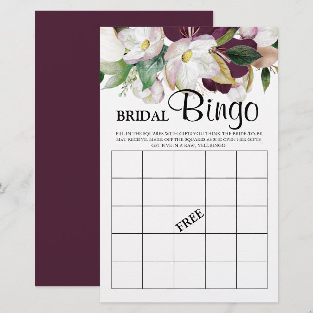 Bridal Bingo Burgundy - Bridal Game (Frente/Verso)