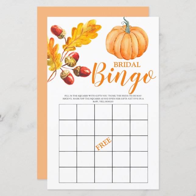 Bridal Bingo Fall Pumpkin Bridal Game (Frente/Verso)