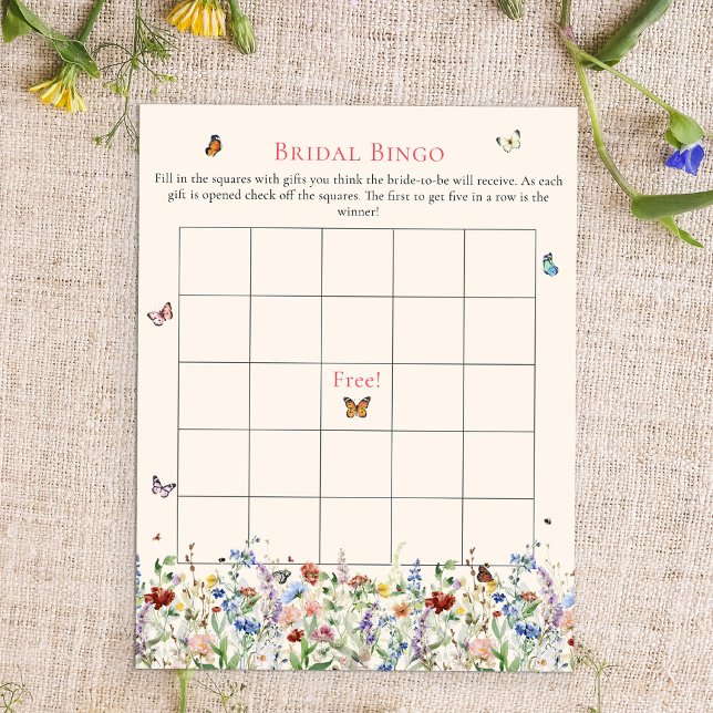 Bridal Bingo | Flores selvagens boêmicas e borbole (Criador carregado)