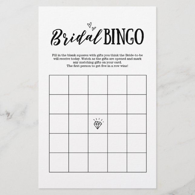 Bridal Bingo Game para Casamento ou Chá de panela (Frente)