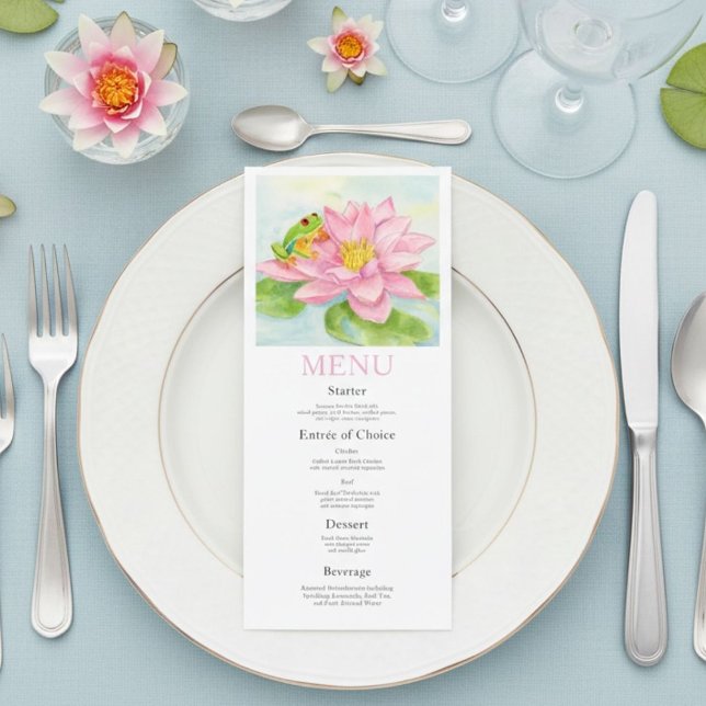 Bridal Shower Pink Waterlily & Tree Frog Menu (Criador carregado)