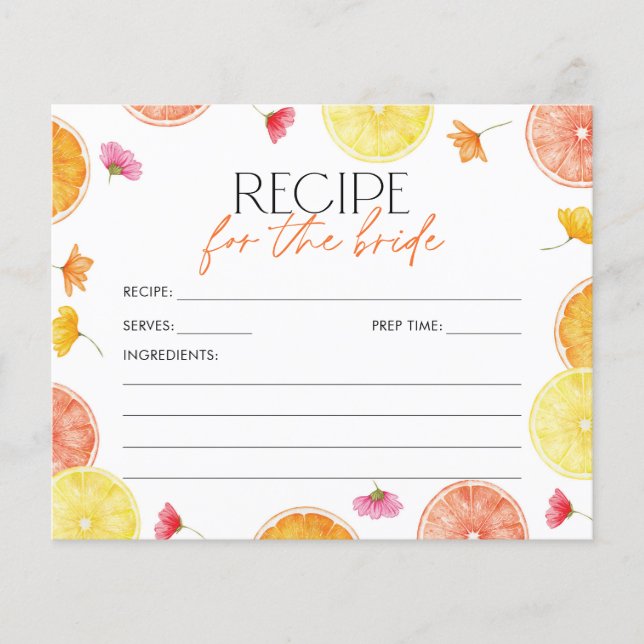 Bridal Shower Recipe Card Main Squeeze Citrus (Frente)