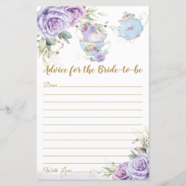 Bridal Shower Tea Party Advice for Bride to Be  (Frente)