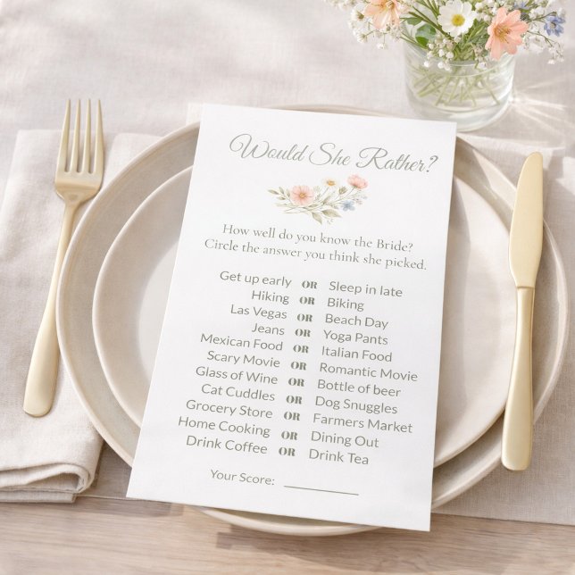 Bridal Shower Wildflower Would She Rather Game (Criador carregado)