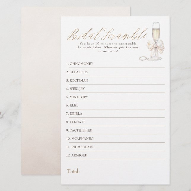 Bridal Word Scramble Fun Bridal Shower Game Card (Frente/Verso)