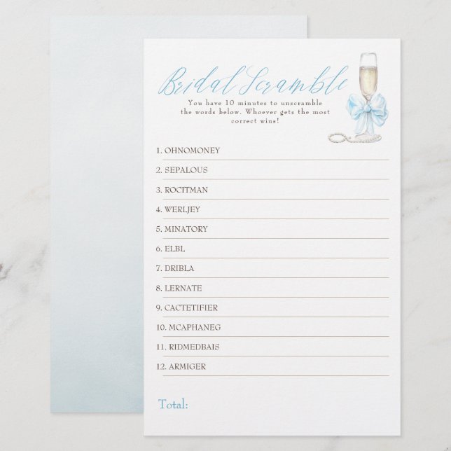 Bridal Word Scramble Fun Bridal Shower Game Card (Frente/Verso)