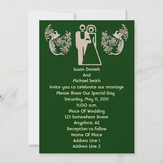 Bride Groom Doves Convite de casamento Verde (Frente)