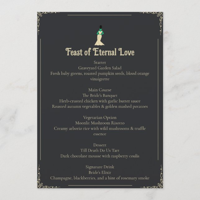 Bride of Frankenstein Wedding Menu | Gothic (Frente)