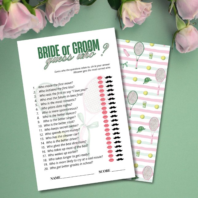 Bride or Groom Guess Who Game Card | Tennis Theme  (Criador carregado)
