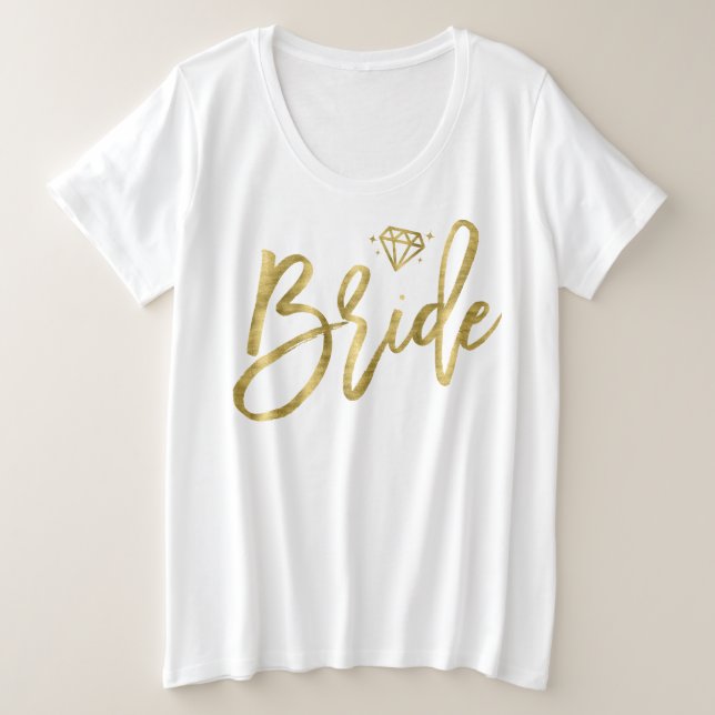 Bride Plus-Size V-Neck T-Shirt Faux Dourado Diamon (Frente do Design)