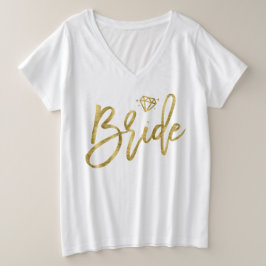 Bride Plus-Size V-Neck T-Shirt Faux Dourado Diamon