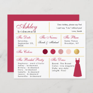 Bridesmaid Information Card Modern Magenta Dourado