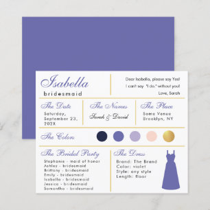 Bridesmaid Information Card Violet Purple Dourado