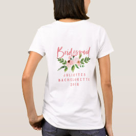 Bridesmaid rosa pincelado t-shirt floral de aquare