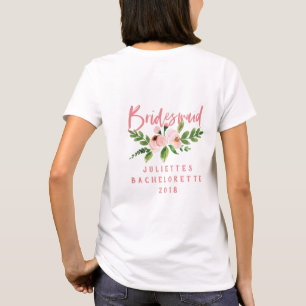 Bridesmaid rosa pincelado t-shirt floral de aquare